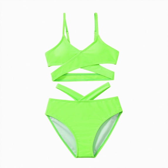 Ymyiu Girls Swimsuit Two Piece Girls Tankini Swimsuit Two Piece Bathing Suits Set Straps with Ruffled Hem Summer Bikini Swimwear Size 7-8 Years (Green,7-8 Years)
