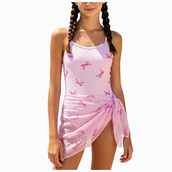 Ymyiu Girls Swimsuits One Piece Baby Girls Swimsuit One Piece Swimwear Infant Swimsuit Bathing Suit with Hat UPF 50+ Size 9-10 Years (Pink,9-10 Years)