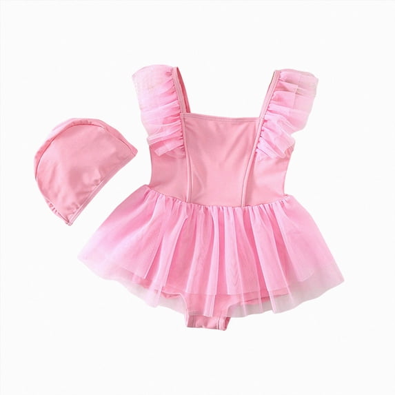 Ymyiu Girls' Swimwear Girls Swimsuit One Piece Bathing Suit Strap Swimwear Drawstring Swimsuits with Padded 5T 6T (Pink,5-6 Years)