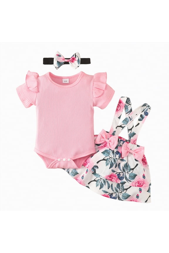 Going Home Outfit Baby Girl Newborn Infant Clothes Baby Girl Dress Summer Toddler Outfit Cute Girl Romper Skirt Set+Headband 12 18 Months (Red,12-18 Months)