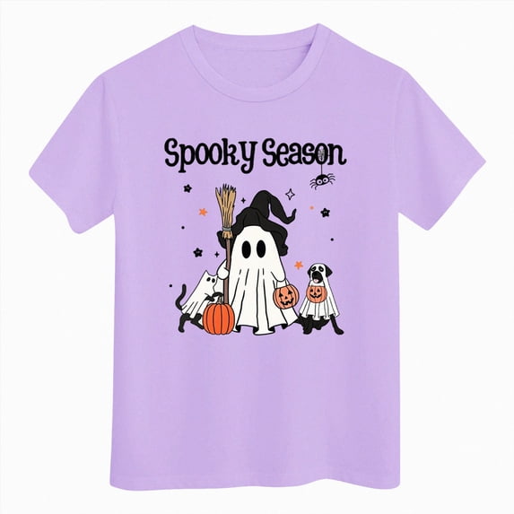 Ymyiu Halloween Shirt Kids Short Sleeve Shirt Boys Halloween Short Sleeve Shirts Toddler T-Shirt for Kids Graphic Spooky Pumpkin Tees Top Size 11-12 Years(Purple, 11-12 Years)