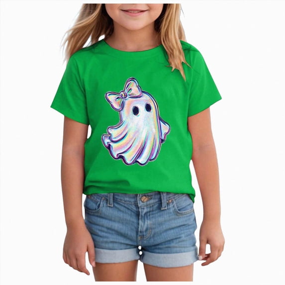 Ymyiu Halloween Tshirt Toddler Girls Halloween Short Sleeve T-Shirt for Big Kids Size 13-14 Years(Green, 13-14 Years)
