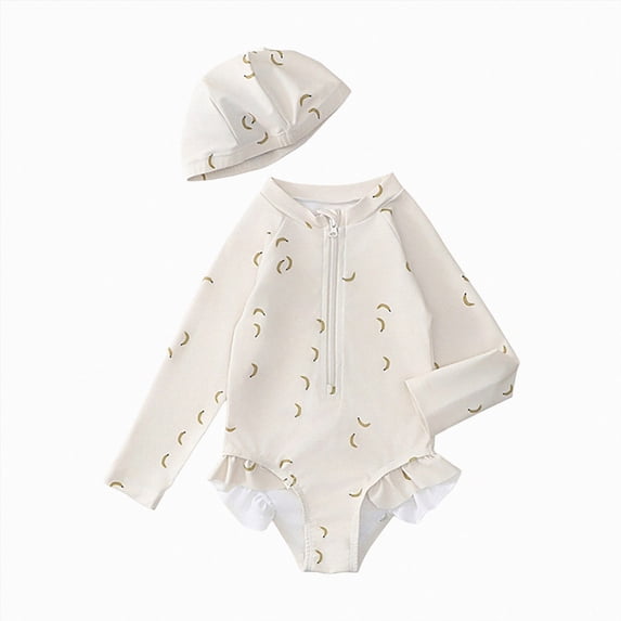 Ymyiu Infant Bathing Suit Girl Toddler Girl Swimsuit One Piece Swimsuit Romper with Hat Girl Bathing Suit Kids Girl Beach Rashguard Size 6-7 Years (Beige,6-7 Years)