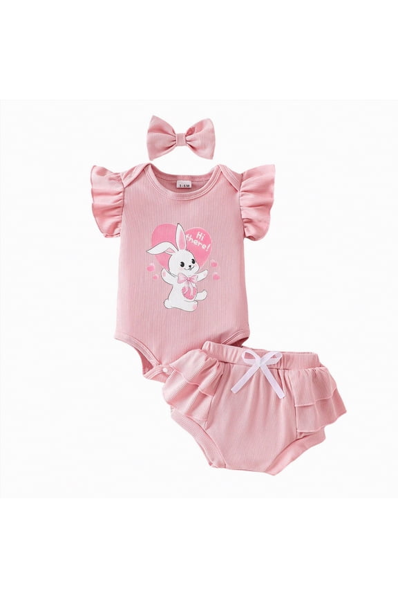 Infant Girl Clothes Infant Girls Outfit Sets Short Sleeve Floral Prints Romper Bodysuit Shorts Outfits Casual Clothing Sets 6 12 Months (Pink,6-12 Months)