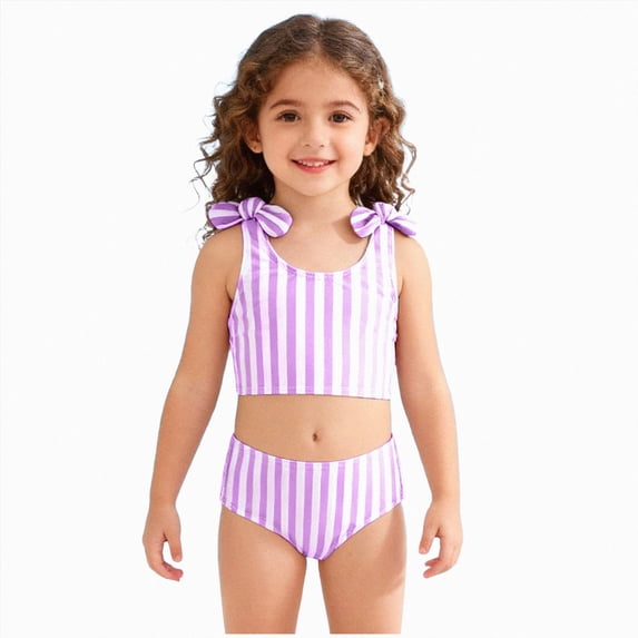Ymyiu Infant Swimsuit Baby Swimsuit Toddler Girl Bathing Suit Summer Stripe Bikini Set Beach Two Piece Swim Wear 3T 4T (Purple,3-4 Years)