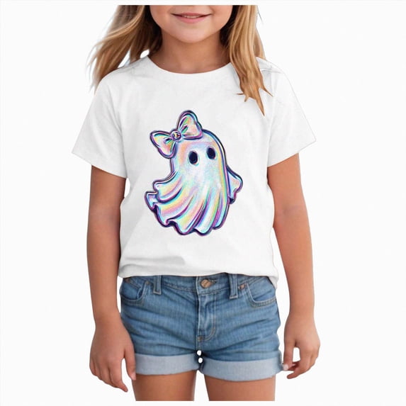 Ymyiu Kids Halloween T Shirt Toddler Halloween Shirt Boys Girls Ghost Tshirt Halloween Tee Tops Spooky Season Fall Clothes 5T 6T(White, 5-6 Years)