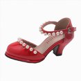 thumbnail image 1 of Ymyiu Kids High Heels for Girls Girls Sandals Low Heel Dress Pump Ankle Strap Flower Party Shoes for Little Kid/Big Kid Size 13 (Red,Little Kids 13), 1 of 5