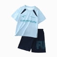 thumbnail image 1 of Ymyiu Kids Set Boys Sweatsuit 2 Piece Outfits Cozy Athletic Tracksuit Set Pullover T-Shirt and Jogger Shorts Kids Clothes Size 9-10 Years(Blue, 9-10 Years), 1 of 7