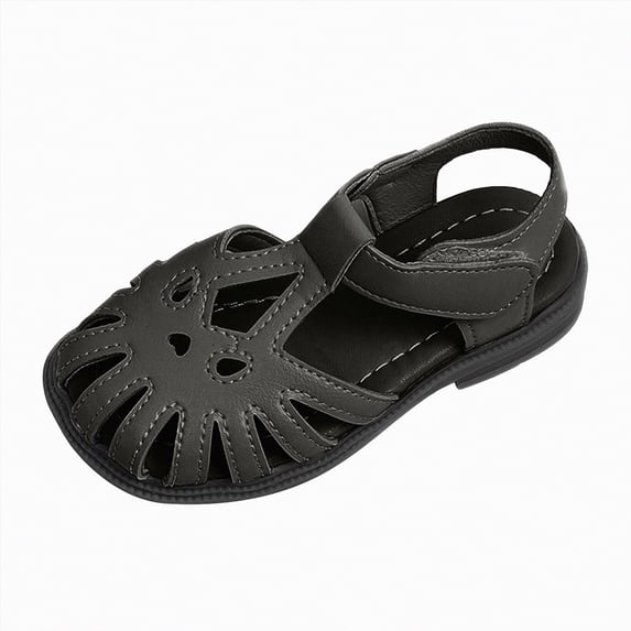 Ymyiu Little Girl Sandals Kids Sandals for Girls and Boys Summer Soft Leather Flat Shoes Non-Slip Comfort Lightweight Beach Walking Sandals with Back Strap Size 2.5 (Black,Big Kids 2.5)