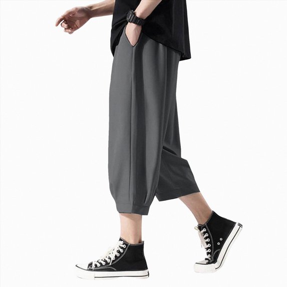 Ymyiu Mens Capri Pants Baggy Mens Capri Pants Casual Elastic Waist Athletic 3/4 Pant Summer Drawstring Baggy with Pockets Size XL(Dark Gray, XL)