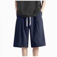thumbnail image 1 of Ymyiu Mens Drawstring Shorts Men's Casual Classic Fit Elastic Waist Shorts with Drawstring Size 3XL(Navy, 3XL), 1 of 9