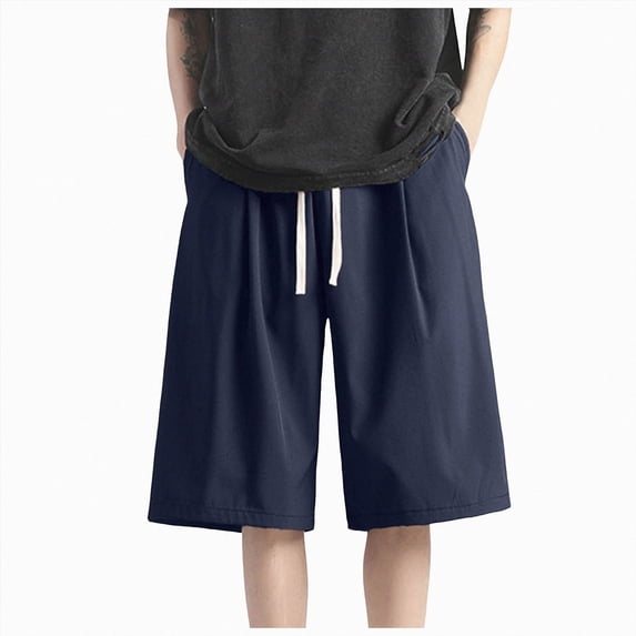 Ymyiu Mens Drawstring Shorts Men's Casual Classic Fit Elastic Waist Shorts with Drawstring Size 3XL(Navy, 3XL)