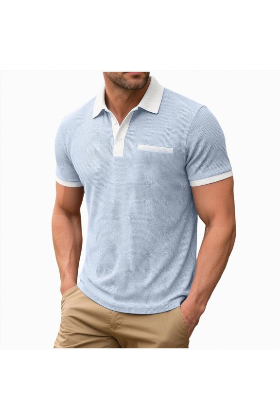 Mens Golf Shirt Men's Classic Polo Shirt, Button Closure Polo Shirt, Summer Fashion Golf Shirt Size S(Sky Blue, S)