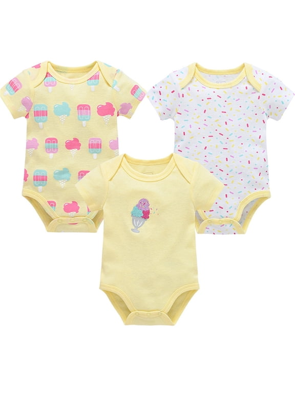 Newborn Boy Bodysuit Clothes Newborn Baby Unisex Cotton Bodysuits Baby Gift One-Pack Baby Clothes 0 3 Months (Light Yellow,0-3 Months)