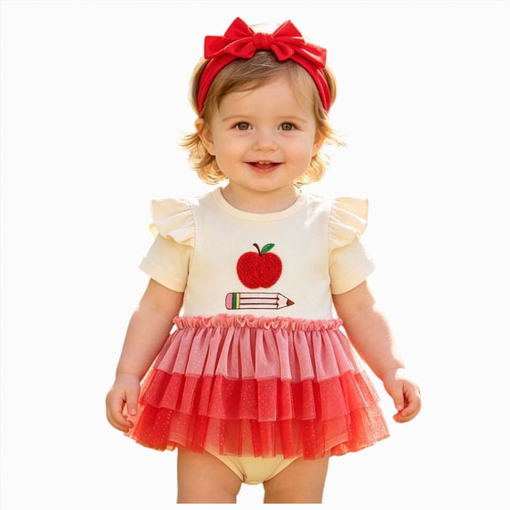 Ymyiu Newborn Clothes for Girls Baby Girl Summer Clothes Newborn Outfit Romper Infant Baby Dress Headband Cute Outfits Girls 12 18 Months (Red,12-18 Months)