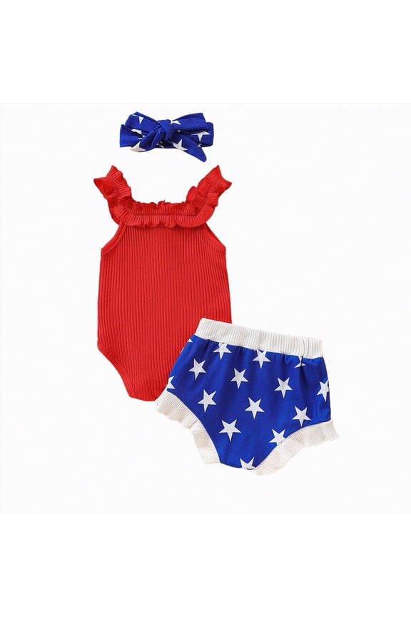 Newborn Clothes Infant Girls Outfit Sets Short Sleeve Floral Prints Romper Bodysuit Shorts Outfits Casual Clothing Sets 6 9 Months (Red,6-9 Months)