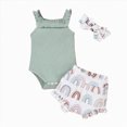 thumbnail image 1 of Ymyiu Newborn Girl Clothes Summer Toddler Girls Outfits Ruffle Short Sleeve Romper & Floral Shorts with Headband 6 12 Months (Green,6-12 Months), 1 of 8