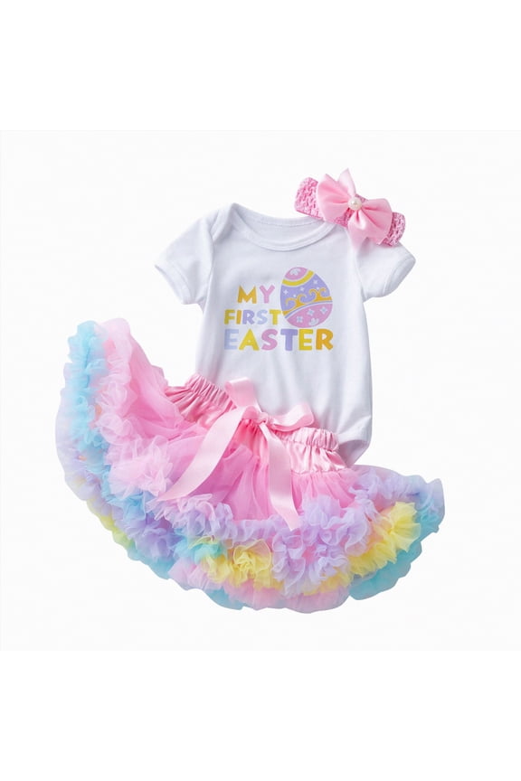 Newborn Girl Outfits Baby Girl Clothes Skirt Newborn Ruffled Romper + Dress + Headband Summer Outfits 6 12 Months (White,6-12 Months)