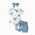 thumbnail image 1 of Ymyiu Newborn Outfit for Girl Baby Girls Shorts Set Short Sleeve Romper with Flower Print Shorts Newborn Girls Cute Summer Outfit 6 9 Months (Sky Blue,6-9 Months), 1 of 9