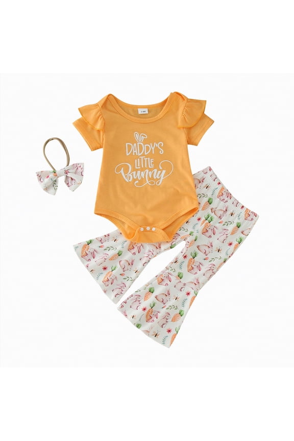 Outfits Baby Girl Baby Girl Clothes Set Little Girl Ruffle Romper Top Pants Newborn Infant Baby Girl Outfit 3 6 Months (Orange,3-6 Months)