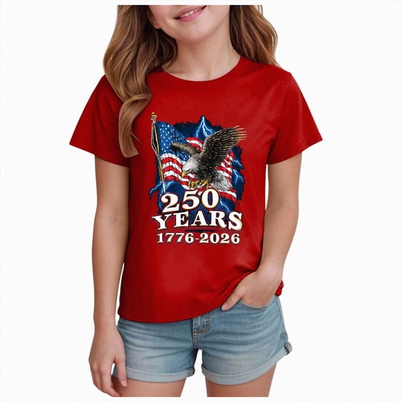 Ymyiu Patriotic Shirts for Kids American Flag Crewneck T-Shirt Toddlers Kids Short Sleeve Tops Size 7-8 Years(Red, 7-8 Years)