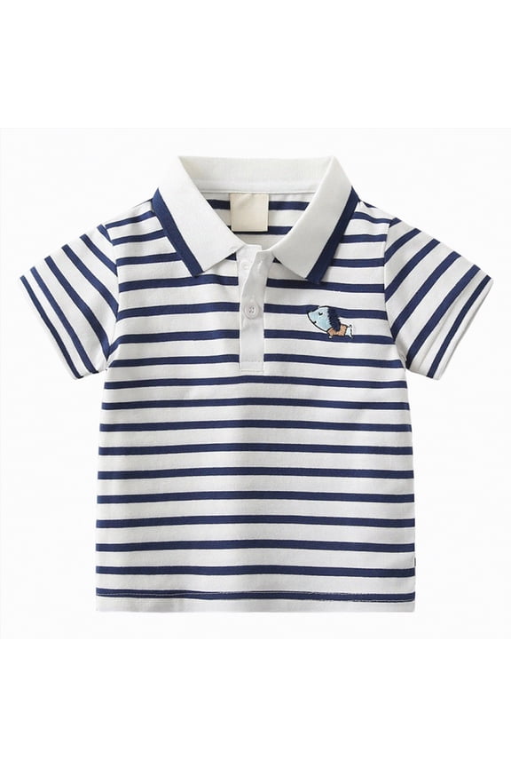 Polo Shirts for Boys Boys School Uniform Short Sleeve Polo Shirt Button Closure 3T 4T(Navy, 3-4 Years)