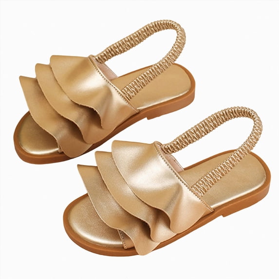 Ymyiu Sandals for Girls Girl's Dress Flat Sandals Sparkly Rhinestone Summer Open Toe Teens Slides Size 11 (Gold,Little Kids 11)