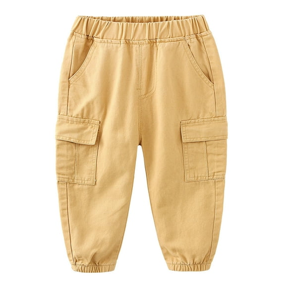 Ymyiu School Pants for Boys Boys Flat Front Dress Pants School Uniform Pants Elastic Waist with Zip Button 2T 3T (Khaki,2-3 Years)