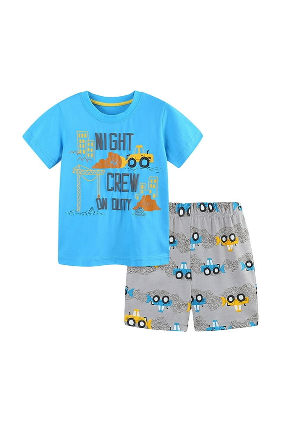 Summer Clothes for Toddler Boys Boy Summer Outfits Shirts and Stretch Shorts with Pockets Two Piece Outfits Size 6-7 Years (Blue,6-7 Years)