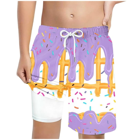 Ymyiu Swim Shorts Boys Toddler Boy Swim Trunks with Compression Liner Little Boys Bathing Suit Swimsuit Swimming Shorts Size 13-14 Years (Purple,13-14 Years)