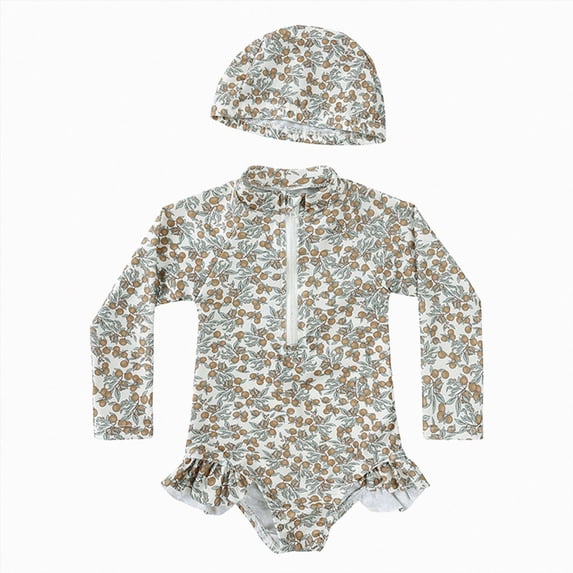 Ymyiu Swimsuit Toddler Girl Baby Girl Swimsuit Infant Rash Guard Swimwear UPF 50+ Sun Protection Bathing Suit 5T 6T (Brown,5-6 Years)