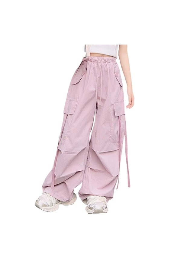 Teen Girl Pants 1 Piece Girls' Teenage Retro Casual Street Style Trendy Cargo Pants Athletic Style Pockets Size 13-14 Years (Pink,13-14 Years)