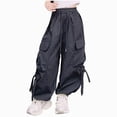 thumbnail image 1 of Ymyiu Teen Girl Pants Girls Cargo Pants Elastic Waist Casual Jogger Pants with Pockets Streetwear Loose Pants for Teen Girls Size 9-10 Years (Black,9-10 Years), 1 of 8