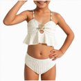 thumbnail image 1 of Ymyiu Teen Swimsuits Tankini Girls Swimsuits 2 Piece Bikinis Set Colorblock Bathing Suits Strap Girls' Swimwear 4T 5T (White,4-5 Years), 1 of 9
