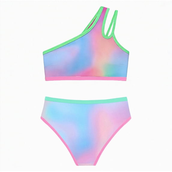 Ymyiu Teen Tankini Swimsuits Little Girls Two Piece Bikini Set Ruffle Adjustable Summer Beach Bathing Swimsuit Size 7-8 Years (Pink,7-8 Years)
