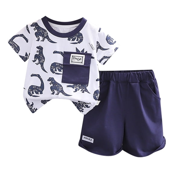 Ymyiu Toddler Baby Boy Summer Outfit Boys Clothes Short Sleeve T-shirt and Shorts Set Casual Boys Summer Outfits 6-12 Months (Navy,6-12 Months)