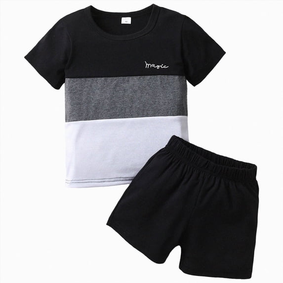 Ymyiu Toddler Baby Boy Summer Outfit Toddler Baby Boy Summer Outfits Short Sleeves T-Shirt+Elastic Shorts Set Clothes 2T 3T (Black,2-3 Years)