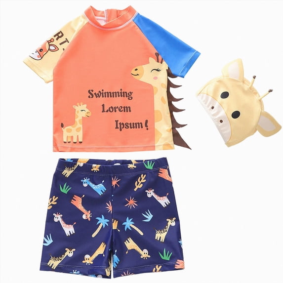 Ymyiu Toddler Bathing Suit Boy Boys Swimsuit Set 2 Piece Kids Short Sleeve Bathing Suit Swimwear Sets 18-24 Months (Orange,18-24 Months)