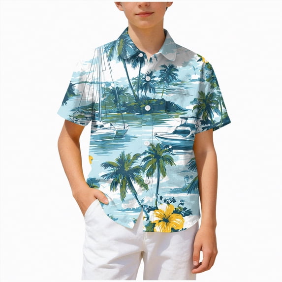 Ymyiu Toddler Boy Button Down Shirt Boys Dress Shirts Short Sleeve Casual Button Down Shirts Lightweight Breathable Loose Fit Summer Beach Clothes Size 11-12 Years(Light Blue, 11-12 Years)