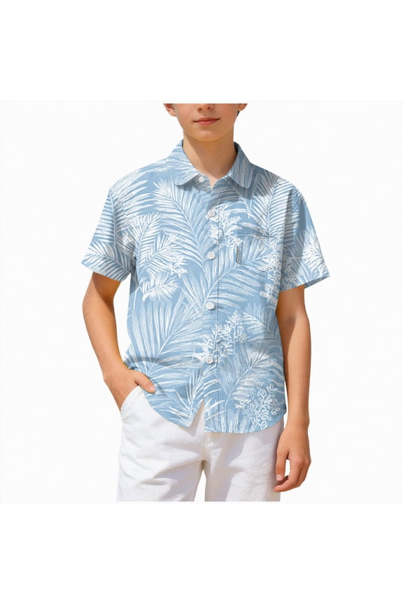 Toddler Boy Button Down Shirt Boys Hawaiian Shirts Casual Summer Short Sleeve Button Down Beach Tee Tops Kids Hawaii Shirts 4T 5T(Light Blue, 4-5 Years)