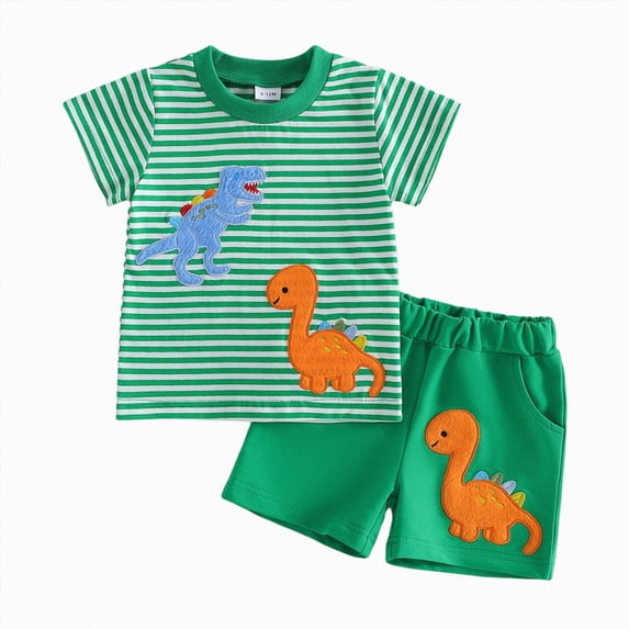 Ymyiu Toddler Boy Outfits Baby Boys Summer Clothes Boy Short Sleeve T-shirt Tops Shorts Set Outfits 18-24 Months (Green,18-24 Months)