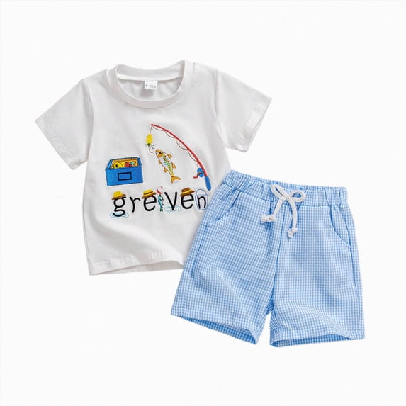 Ymyiu Toddler Boy Outfits Summer Toddler Baby Boy Summer Clothes Short Sleeve T-shirt Tops with Elastic Waist Shorts Sets Outfits 2T 3T (White,2-3 Years)
