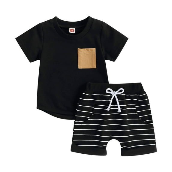 Ymyiu Toddler Boy Summer Outfits Toddler Baby Boy Summer Clothes Short Sleeve T Shirt & Shorts Sets with Pockets 2 Piece Outfit 2T 3T (Black,2-3 Years)