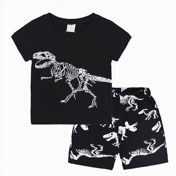 Ymyiu Toddler Boys Summer Clothes Infant Toddler Baby Boy Summer T-Shirt Shorts Outfits Short Sleeve Tee Tops Clothes Set Size 6-7 Years (Black,6-7 Years)