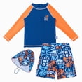 thumbnail image 1 of Ymyiu Toddler Boys Swimsuit Cover Up Baby Toddler Boys 3-Pieces Swimsuit Sets Long Sleeve Bathing Suits Swimwear with Sun Hat UPF 50+ Size 7-8 Years (Blue,7-8 Years), 1 of 9