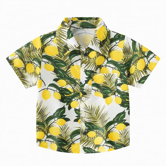 Ymyiu Toddler Button Down Shirt Boy Shirts for Kids Boys Girls Graphic Shirt Hawaiian Button Down Blouse 2T 3T(Yellow, 2-3 Years)