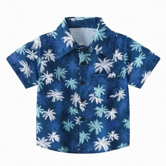 Ymyiu Toddler Button Down Shirt Short Sleeve Casual Boys' Short Sleeve Shirt Button Down Shirts 18-24 Months(Dark Blue, 18-24 Months)