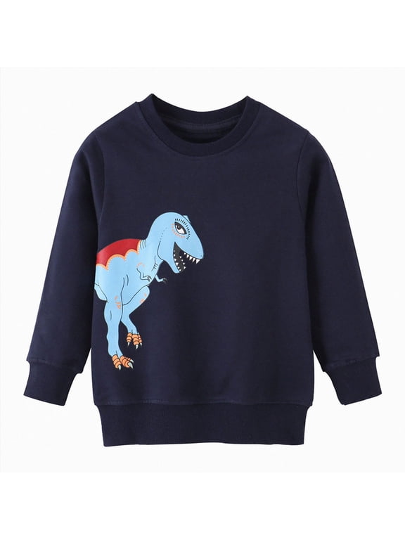 Toddler Clothes Boys Long Sleeve Shirts Kids Crewneck T-Shirts, Cotton, Basic Tee Tops, Loose Fit, Soft, Casual, Youth 4T(Dark Blue, 4 Years)