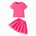 thumbnail image 1 of Ymyiu Toddler Girl Outfit Girls Trendy Clothes Short Sleeve T Shirts & Plaid Skirts 2 Piece Outfits Summer Clothes Outfits Size 6-7 Years(Hot Pink, 6-7 Years), 1 of 9