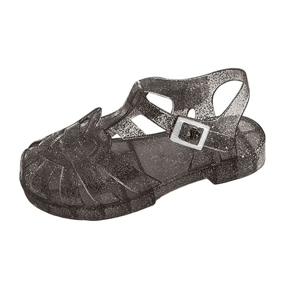 Ymyiu Toddler Jelly Shoes Jelly Shoes for Girls Princess Dress Up Flat Sandals for Toddler Cosplay Clear Glitter Jellies Mary Janes Size 13.5 (Black,Little Kids 13.5)